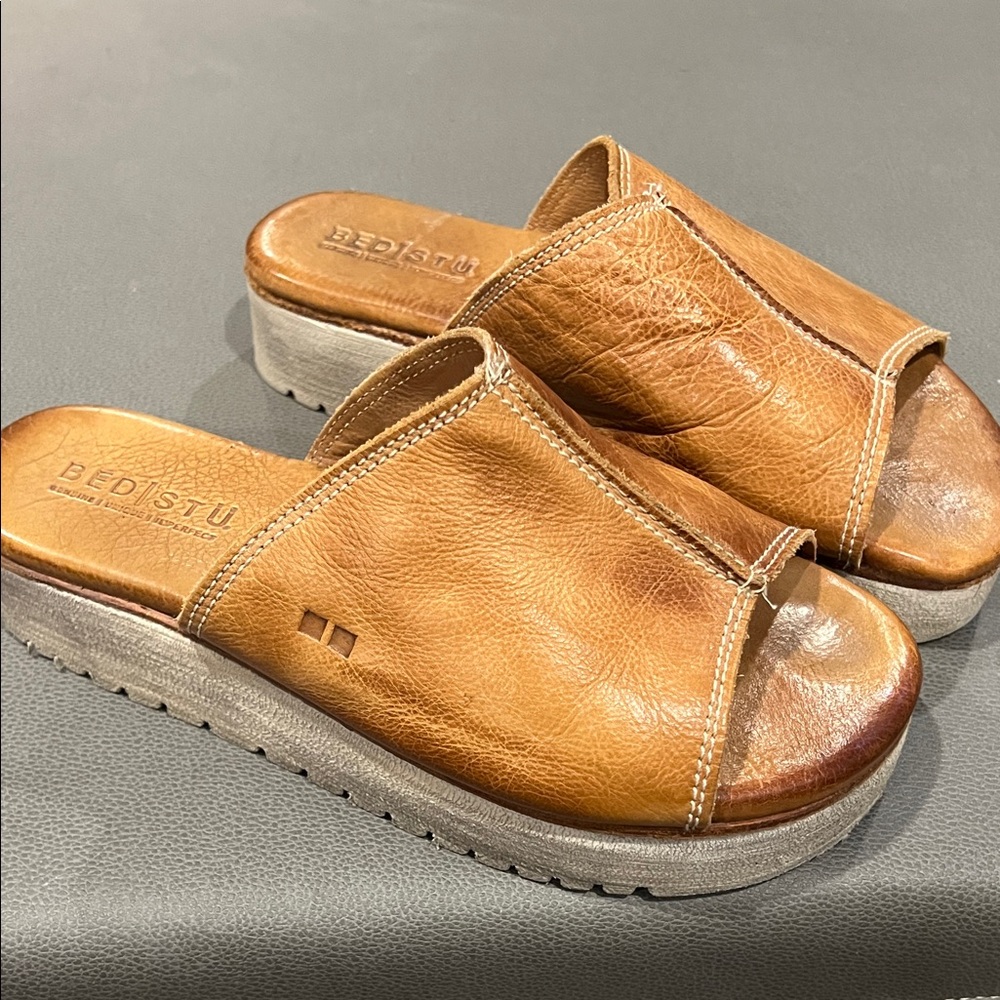 Bed Stu Tan Leather Slide Sandals